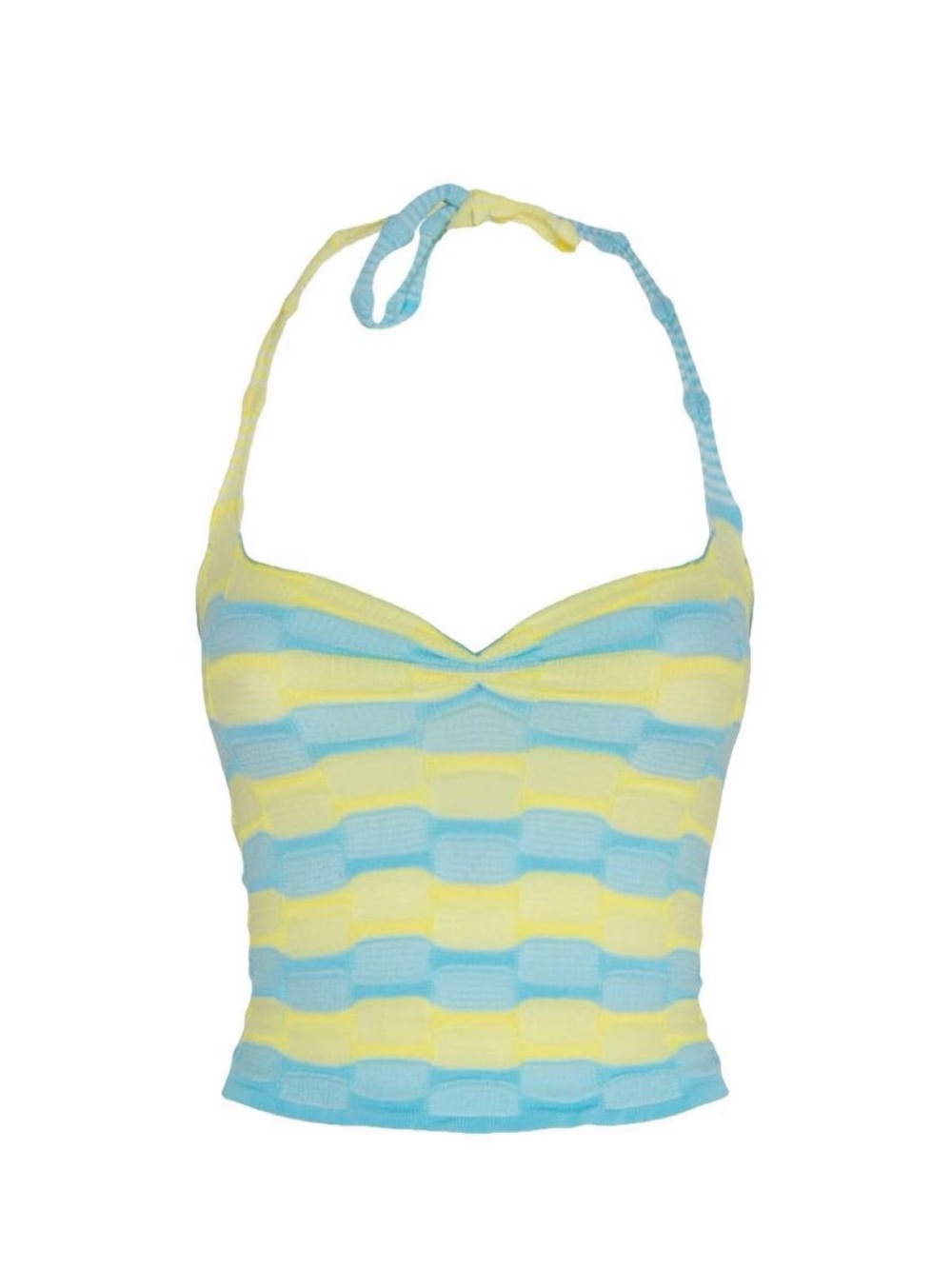 Gimaguas Striped Halter Knit Crop Top in Pastel Yellow and Blue